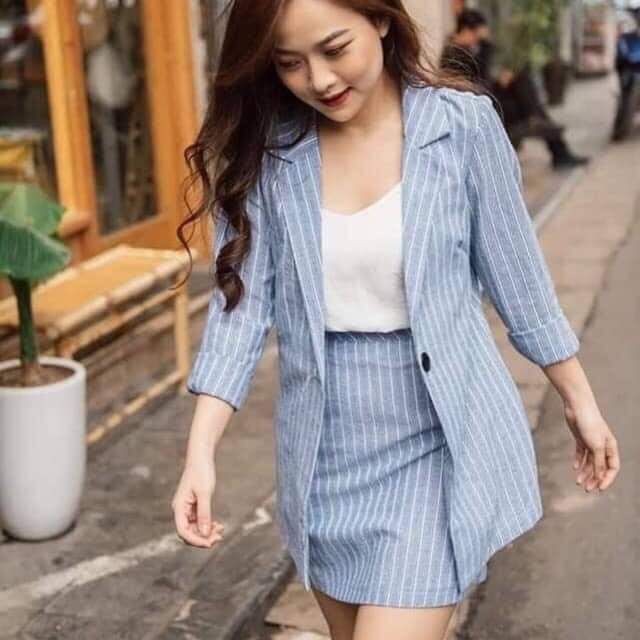 SET VEST KẺ (Gồm áo vest + chân váy lót quần) | BigBuy360 - bigbuy360.vn