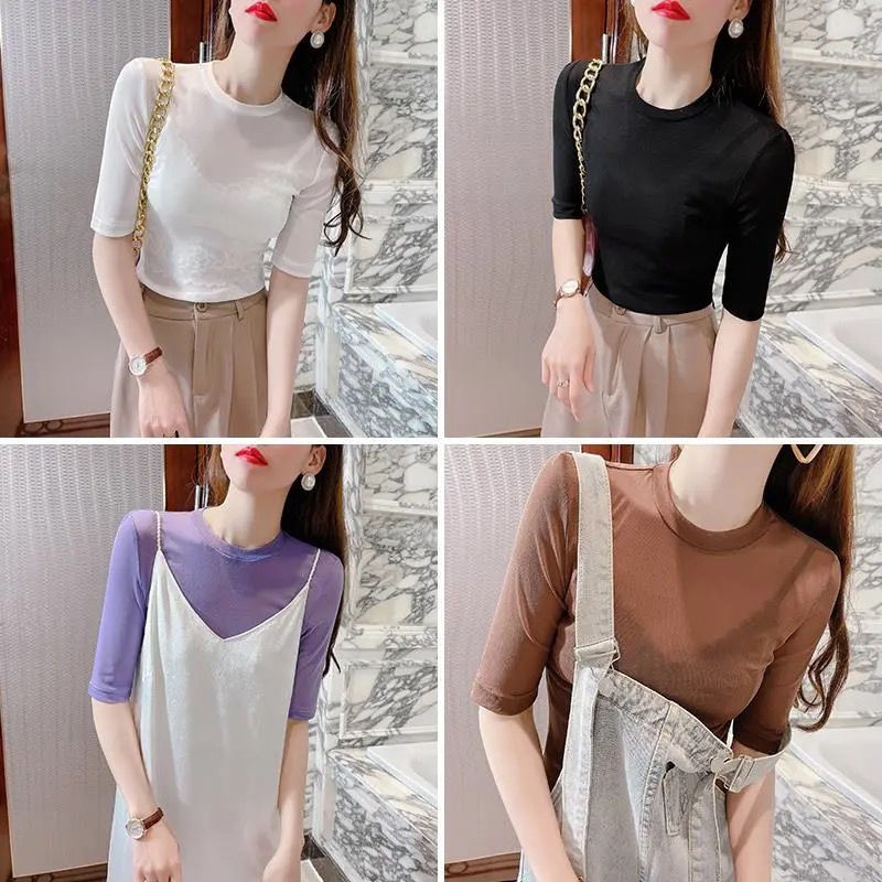 Áo tay ngắn vải lưới thời trang mùa hè cho nữ