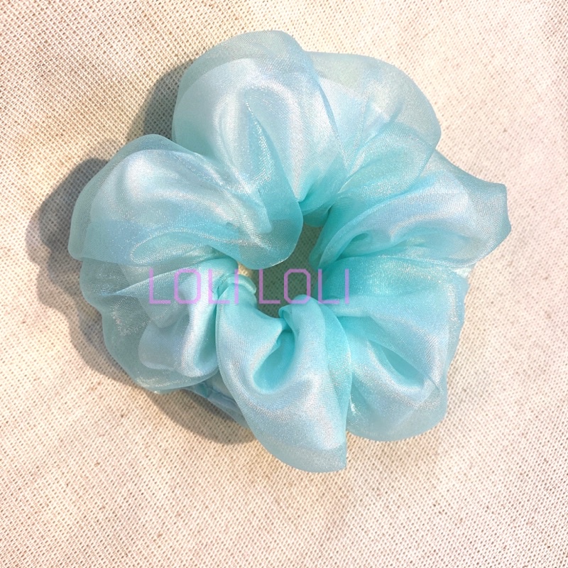 Scrunchies cột tóc voan kính hai lớp óng ánh phong cách Hàn quốc