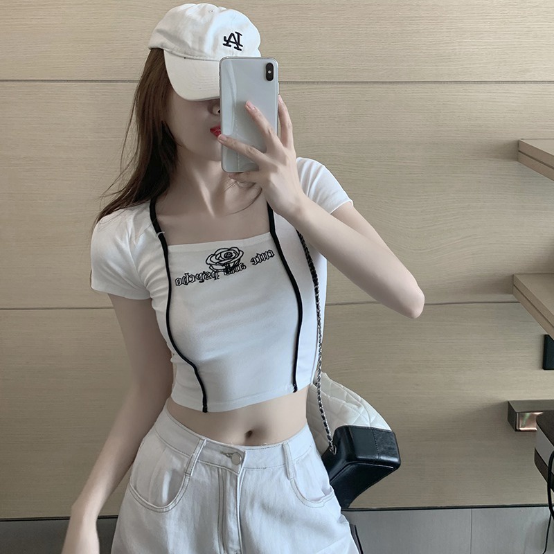 Áo Thun Tay Ngắn Dệt Kim Dáng Ôm Thời Trang Mùa Hè Cho Nữ