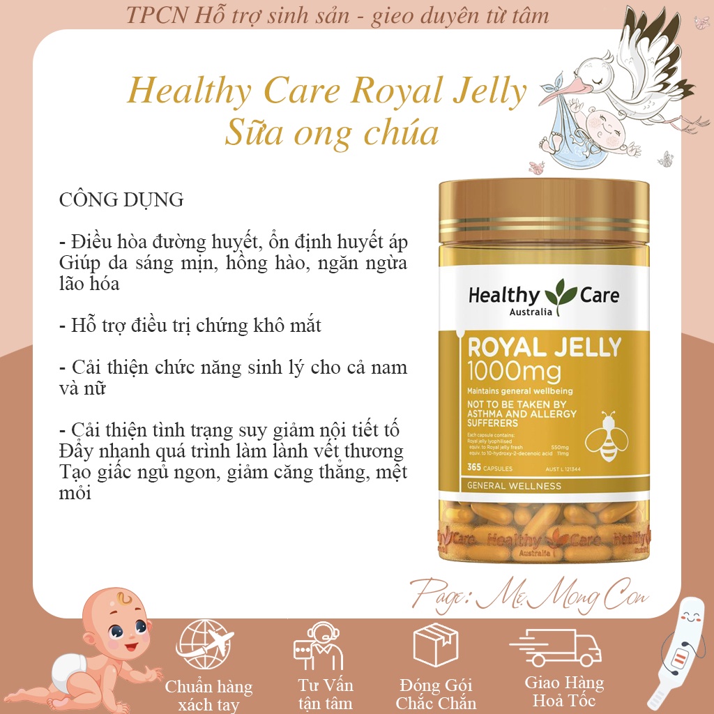 Healthy Care Royal Jelly Sữa ong chúa hiệu Healthy Care 1000mg 365 viên