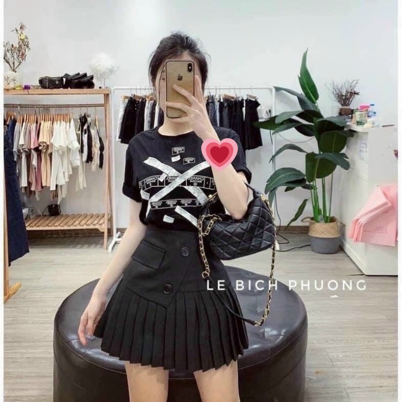 Chân váy xếp ly vạt chéo hai nút phong cách thời trang CV019 Okella (có ảnh shop chụp)