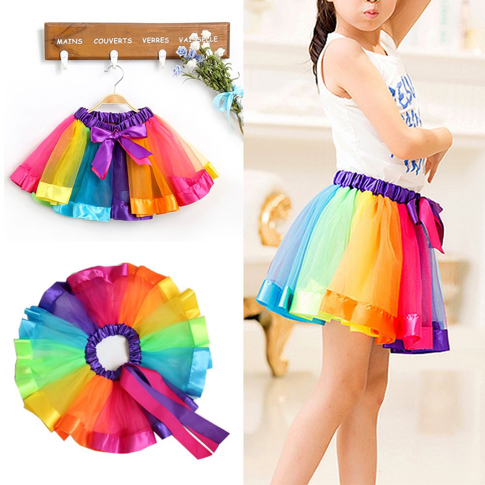 ☆YOLA☆ Fashion Rainbow Tutu Skirt Multicolor Princess Tulle Dance Dress Gift Party Cute Baby Girl Toddler