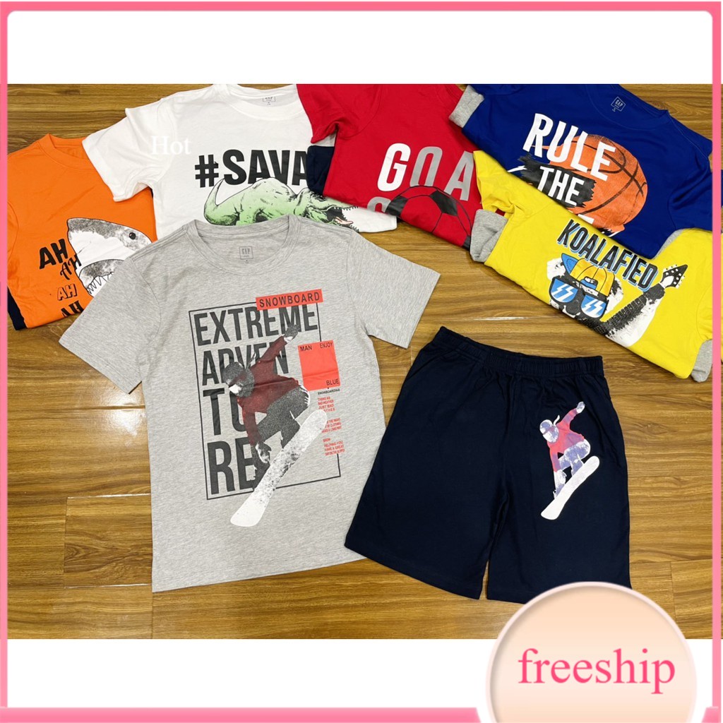 Bộ hè cho bé 5-18 tuổi hàng GAP Việt Nam xuất khẩu, Bộ cộc tay bé trai size đại vải cotton thấm hút mồ hkhẩu