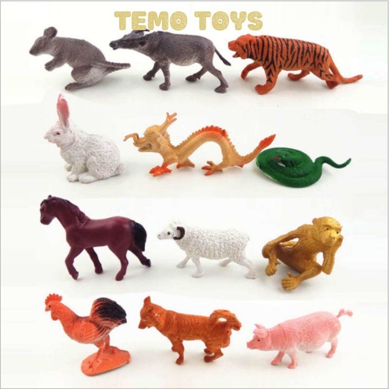 Đồ chơi trẻ em 12 con giáp cho bé , bộ đồ chơi động vật mô hình bằng nhựa Temo Toys