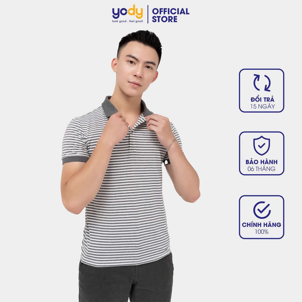 Áo Polo Nam YODY chất liệu melange kẻ ngang mềm mịn thấm hút APM4069