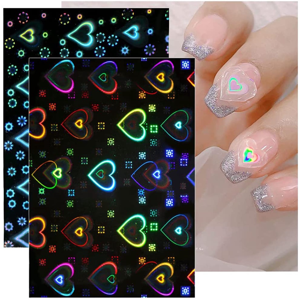 [Hàng mới về] Miếng dán màu laser hình trái tim/ ngôi sao trang trí móng tay nghệ thuật