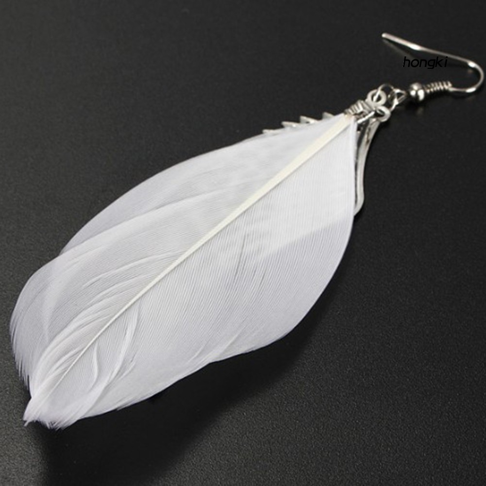 Hoa tai dáng dài mặt hình cánh thiên thần phối lông vũ thời trang dành cho nữ