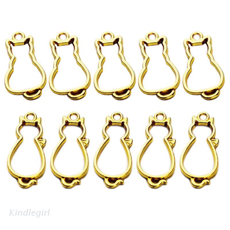 Set 10 Khung Kim Loại Hình Mèo Rỗng Màu Vàng Kim Làm Mặt Dây 