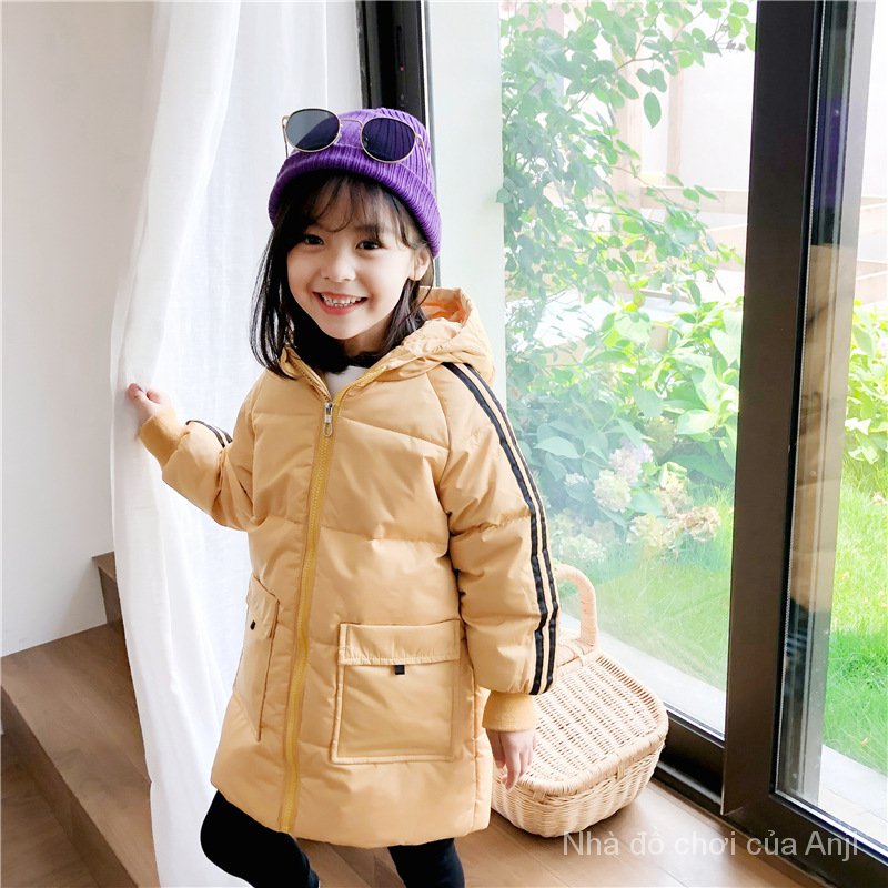 2021New Children Long Coat Color Autumn And Winter Thick Hooded Coat