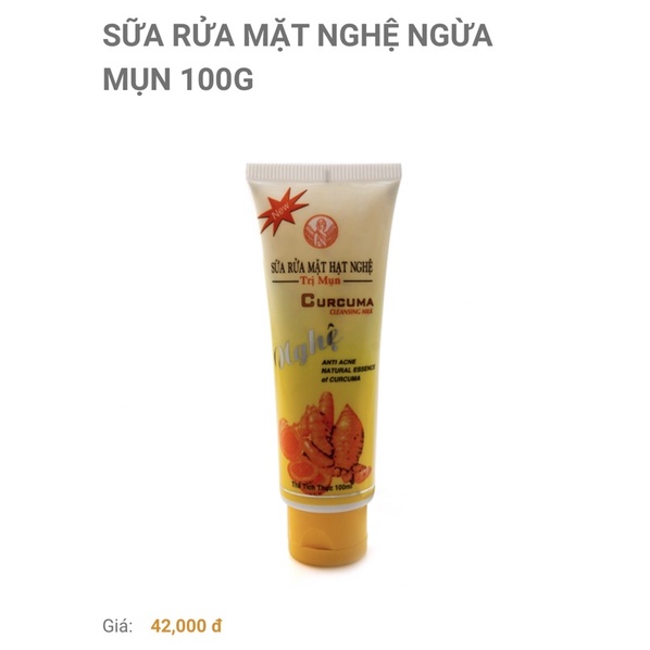 Sữa rửa mặt hạt nghệ ngừa mụn 100g