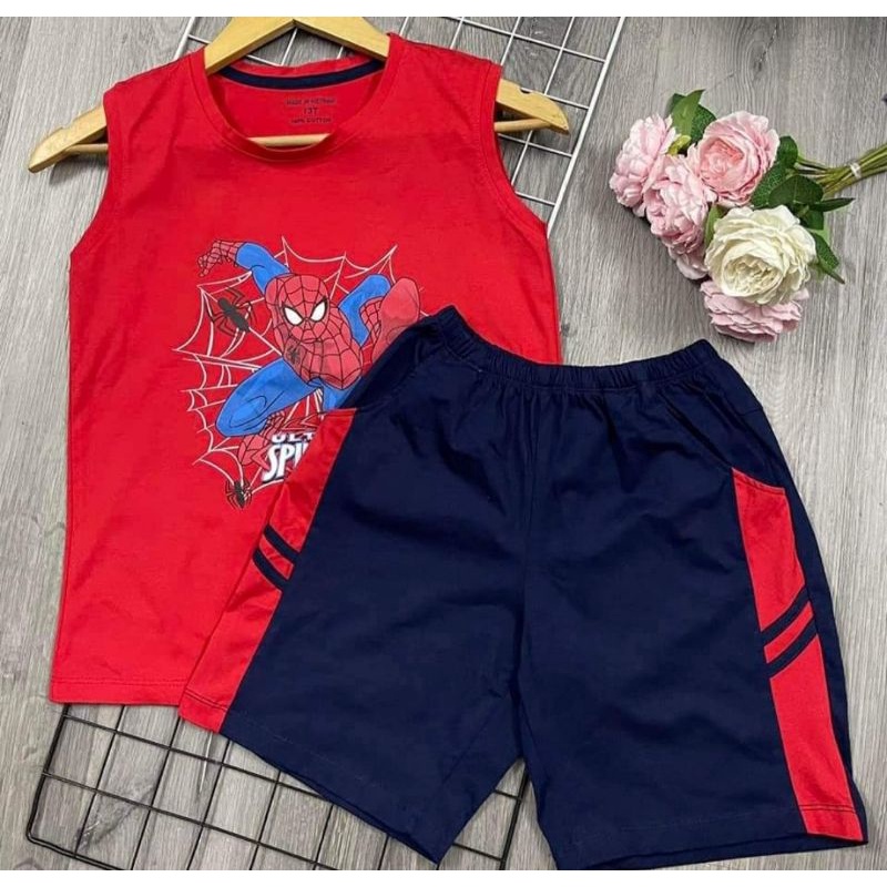 Bộ ba lỗ bé trai size đại hàng công ty chất cotton loại 1 dày dặn co dãn 20-35kg