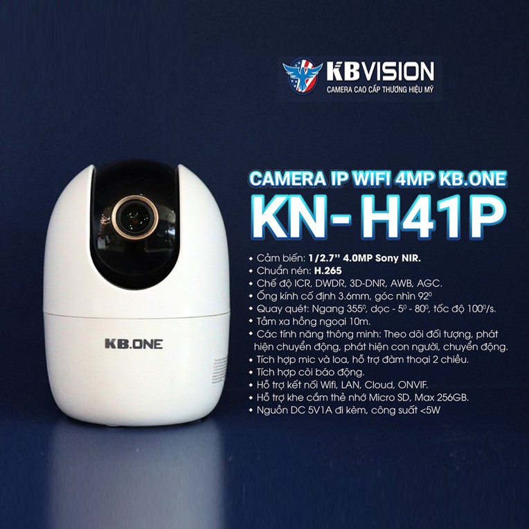 Camera IP Wifi Trong nhà Kbone H21P 2MB 1080P, Kbone H41P 4MB 2K Siêu Nét Xoay 360, Đàm thoại 2 chiều - Chính hãng BH24T