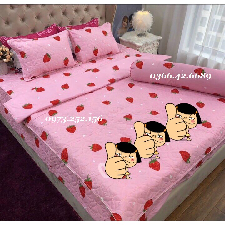 Vỏ chăn trần bông, vỏ bọc  mền lồng được ruột mẫu Trái Dâu Tây 1m8x2m - Có khoá kéo