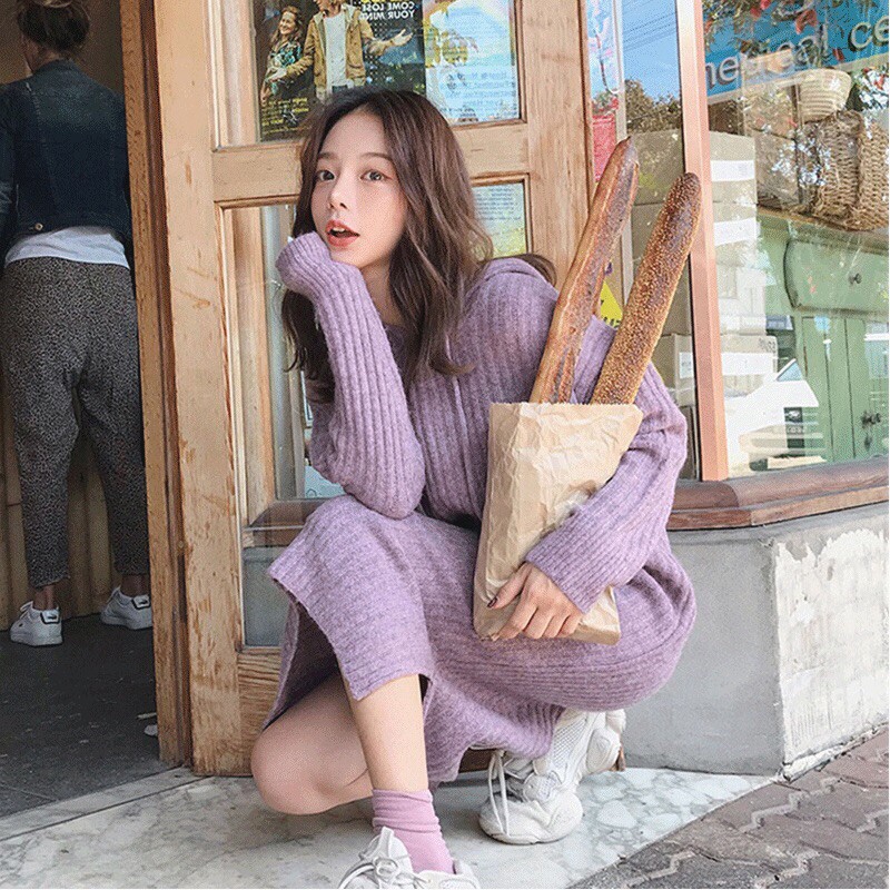 Váy len suông có mũ siêu dày ấm áp cho mùa đông