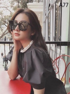 Kính Ulzzang râm đen gọng đen ( 3 chấm )