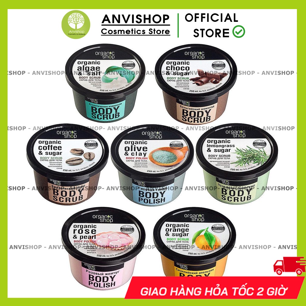 Tẩy Da Chết Toàn Thân Organic Shop Body Scrub 250ml Đủ Mùi Mẫu Mới 2022