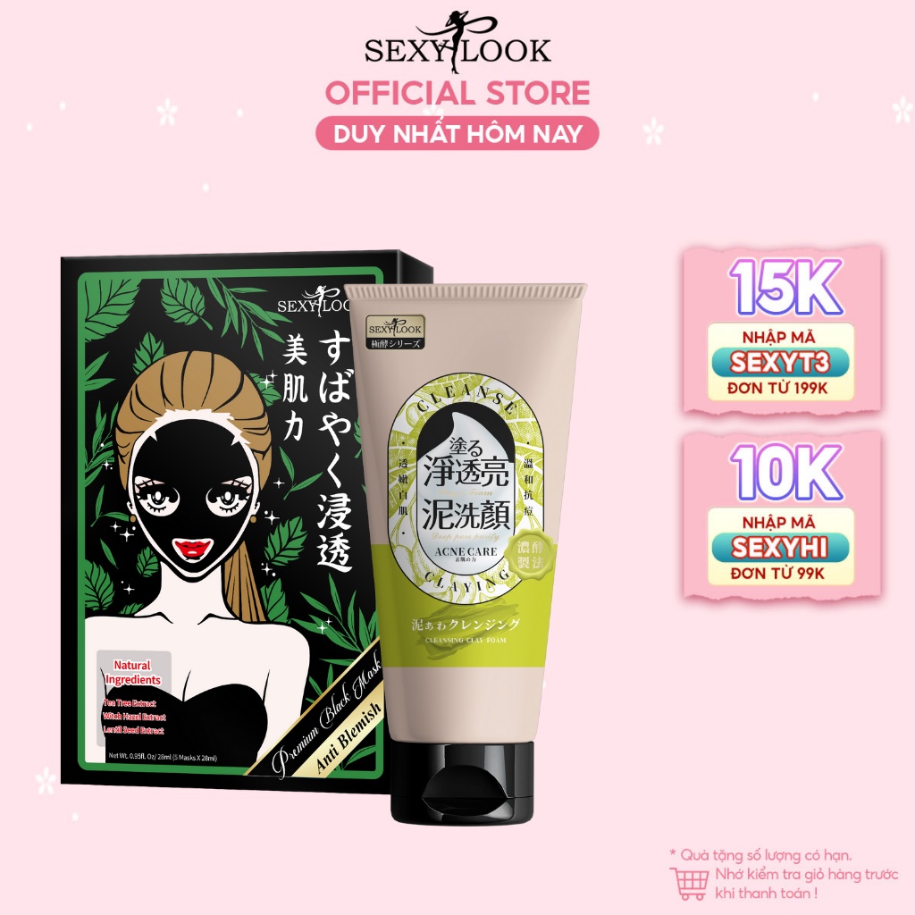 Combo Dứt Điểm Dầu Mụn SEXYLOOK (MN Tràm Trà Kiểm Soát Dầu Và Mụn 28ml x 5 + Sữa Rửa Mặt Bùn Tràm Trà Giảm Dầu Mụn 150g)