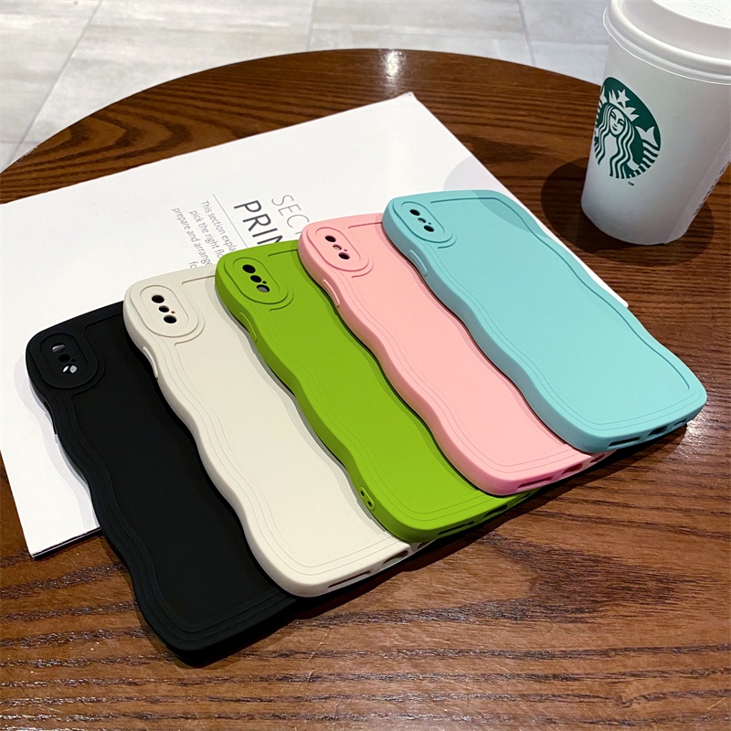 Ốp Điện Thoại Màu Kẹo Trơn Viền Gợn Sóng Sang Trọng Chống Sốc Cho iPhone x xs max xr 11 Pro max 12 Pro 7 8 Plus