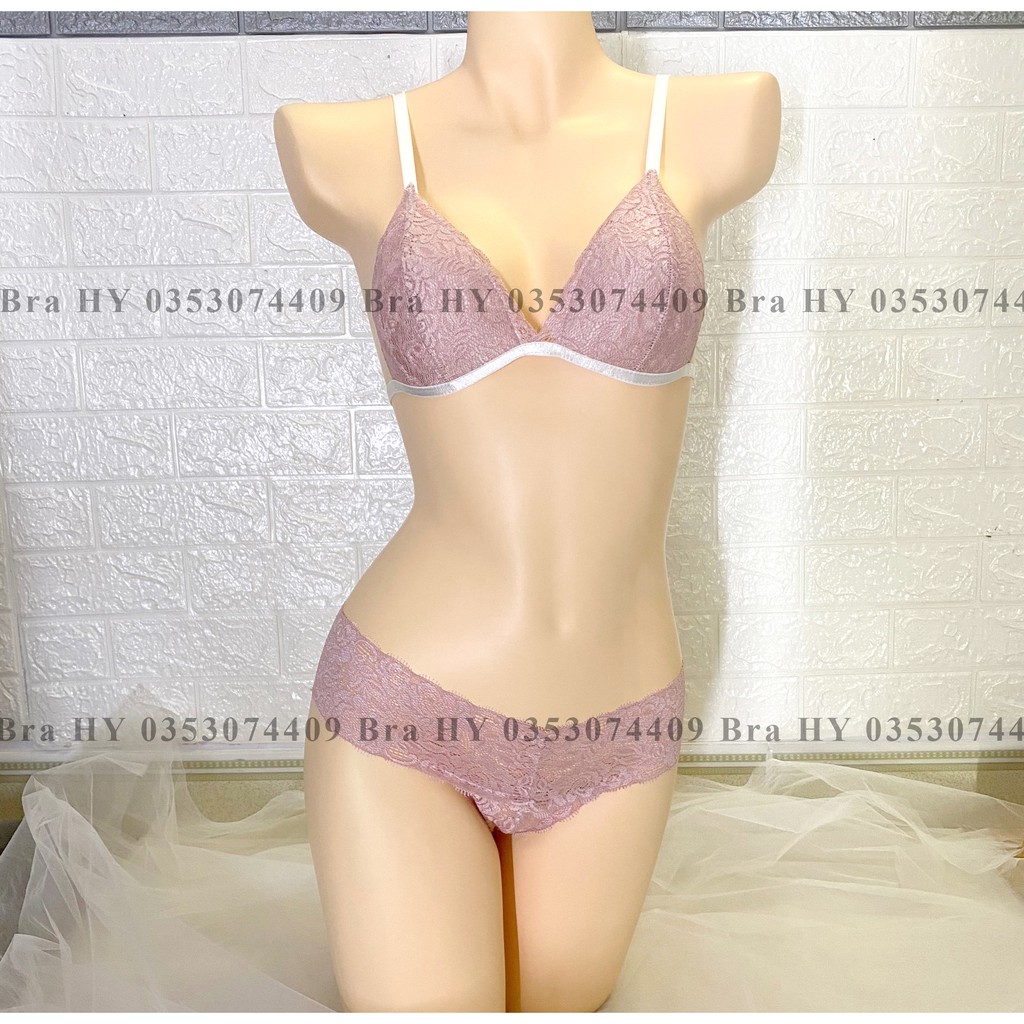 Đồ lót nữ màu hống phấn vải ren cao cấp thoáng khí nguyên set gồm áo + quần BRAHY 107