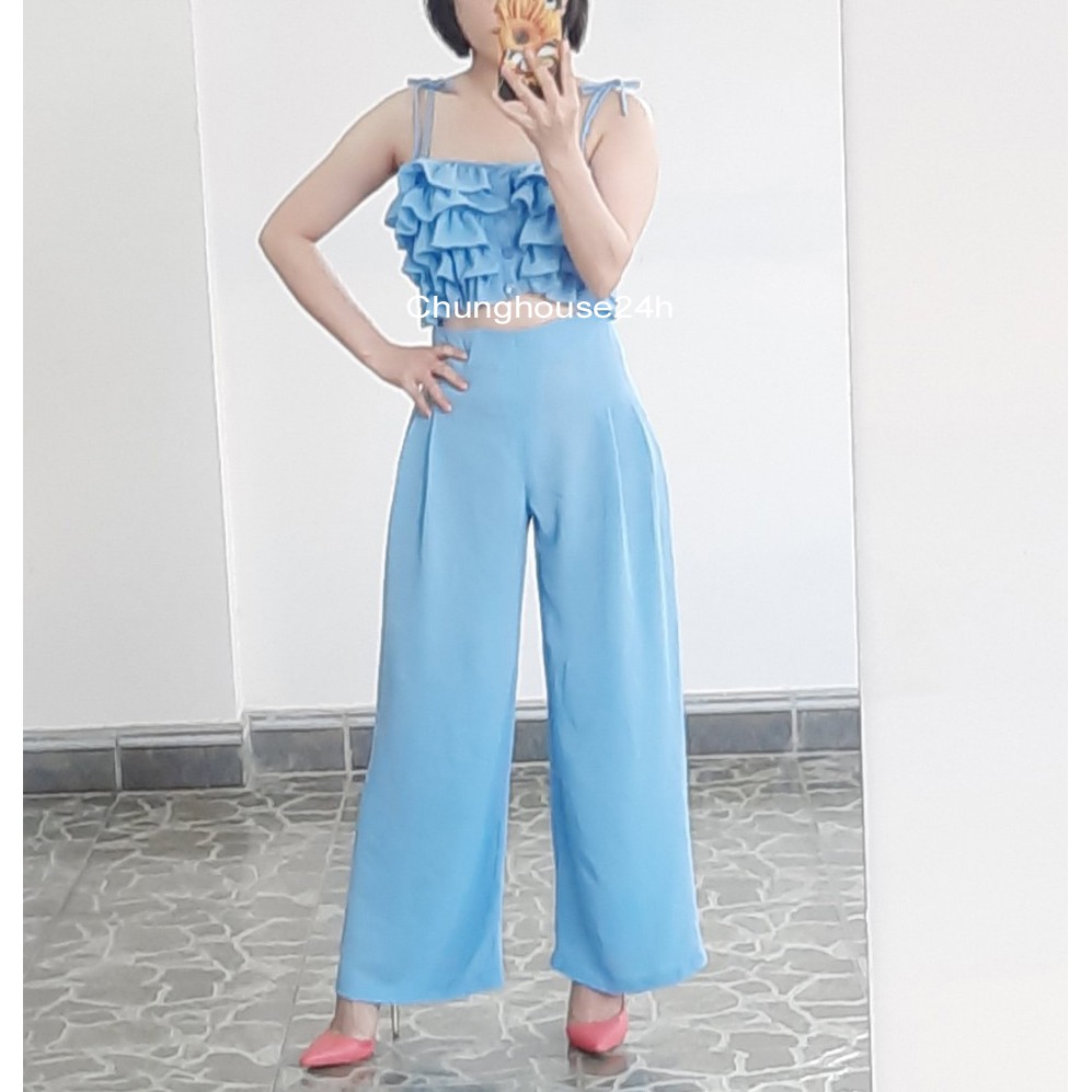 Sét Áo Croptop Bèo Và Quần Ống Suông Hách Chân Hình Thật Sản Phẩm