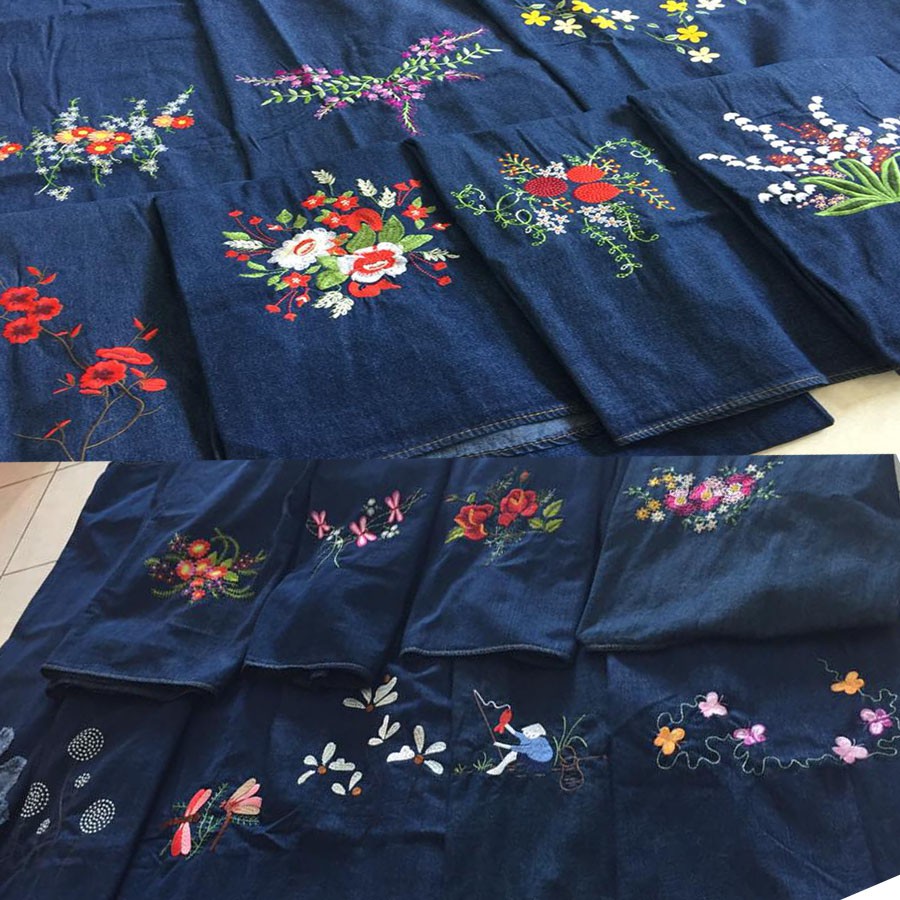 Váy chống nắng jean cao cấp thêu hoa nút bấm đồng bền đẹp che toàn thân Vietcharm Thiên Nga Hoa My | BigBuy360 - bigbuy360.vn