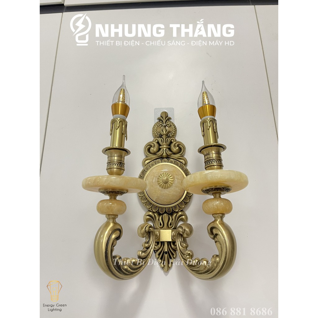 Đèn Tường Nến Đồng Đá Cổ Điển Cao Cấp 8852-2 - Đèn Trang Trí Phòng Khách,Phòng Thờ - Tặng Kèm 2 Bóng Led - Bảo Hành 1Năm