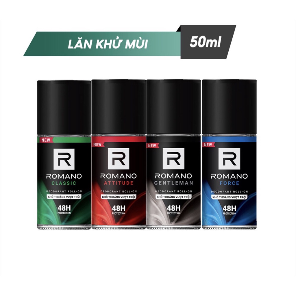 Lăn khử mùi Romano Hương Nước Hoa Ý ngăn mùi giảm tiết mồ hôi 48h (50ml)