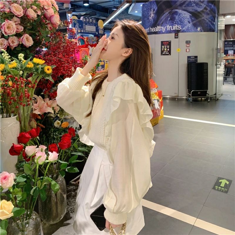 Áo len nữ tay voan tiểu thư xinh xắn 2 màu