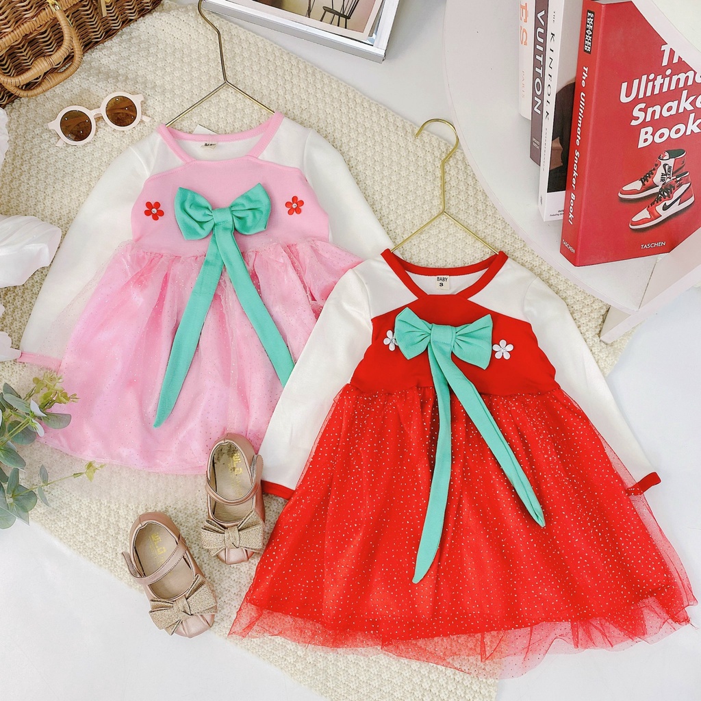 Váy Xòe Hanbook Phối Ren Cực Hot Cho Bé Gái Đón Tết Chất Vải Đũi Phối Ren Đủ Size Từ 8-18Kg VNXK Nhật-Hàn