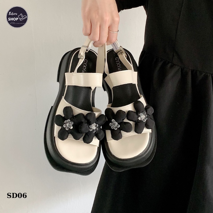 [Hàng Sẵn] [Ảnh Thật] [Freeship] Giày Sandal Nữ Đế Dày Quai Hậu Đính Hoa Đi Học Đi Chơi - SD06