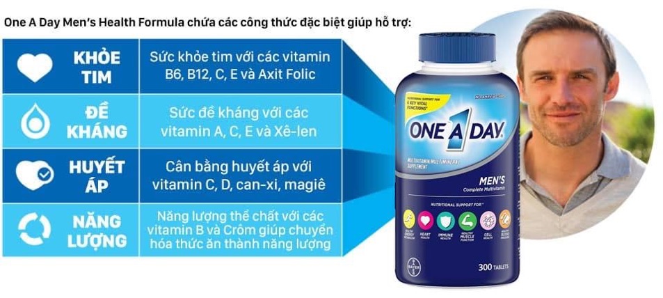 [Date 2023] One A Day Men's Complete Multivitamin bổ sung Multivitamin và khoáng chất dành cho nam , Chai 300 viên