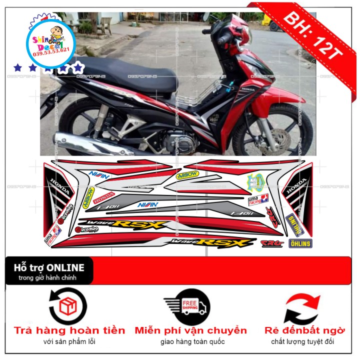 [SHIN DECAL] Tem xe wave rsx zin đỏ đen