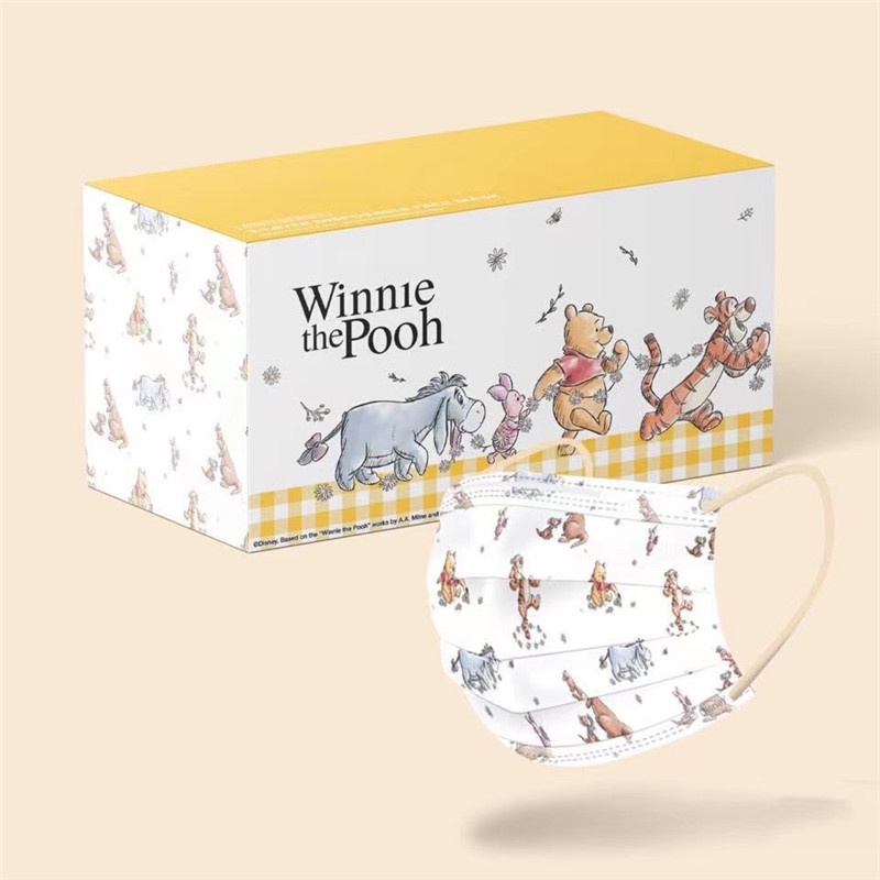 Set 20/50 Khẩu Trang 3 Lớp Vải Không Dệt Thoáng Khí Họa Tiết Gấu Pooh Hoạt Hình Đáng Yêu Dùng Một Lần Cho Người Lớn