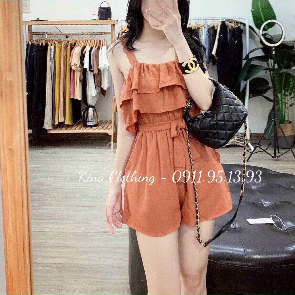 Bộ jumpsuits nữ áo liền quần vải đũi mềm mát B07