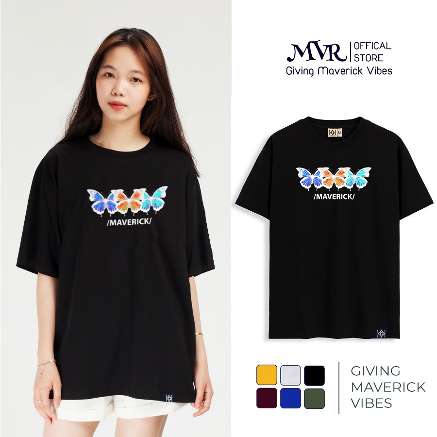 Áo Thun Phông Unisex In Hình Hiệu Ứng Cánh Bươm Bướm Full Tag Oversize Tay Lỡ MVR KK3736