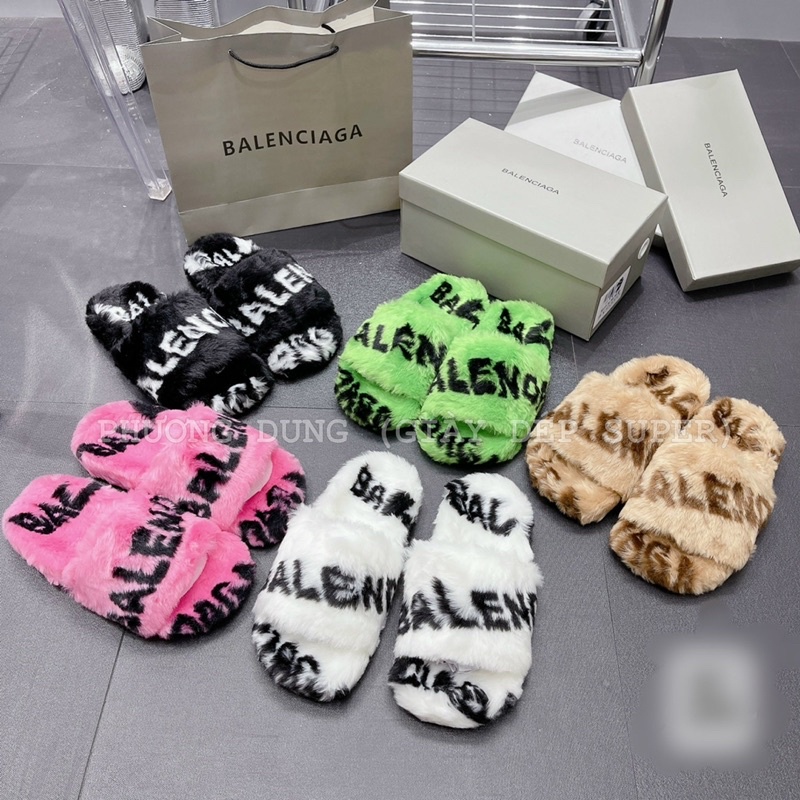 Dép Lông Balen Mới Chữ Đen hàng quảng châu fullbox chuẩn ảnh