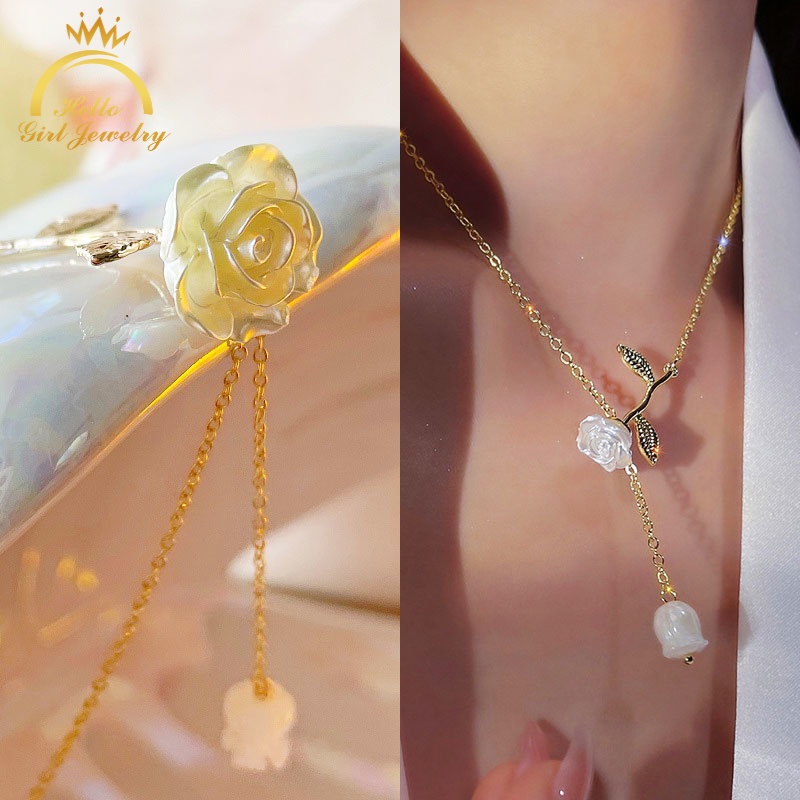 Vòng cổ Mặt Hình Giọt Nước Họa Tiết Hoa Hồng Phong Cách Pháp