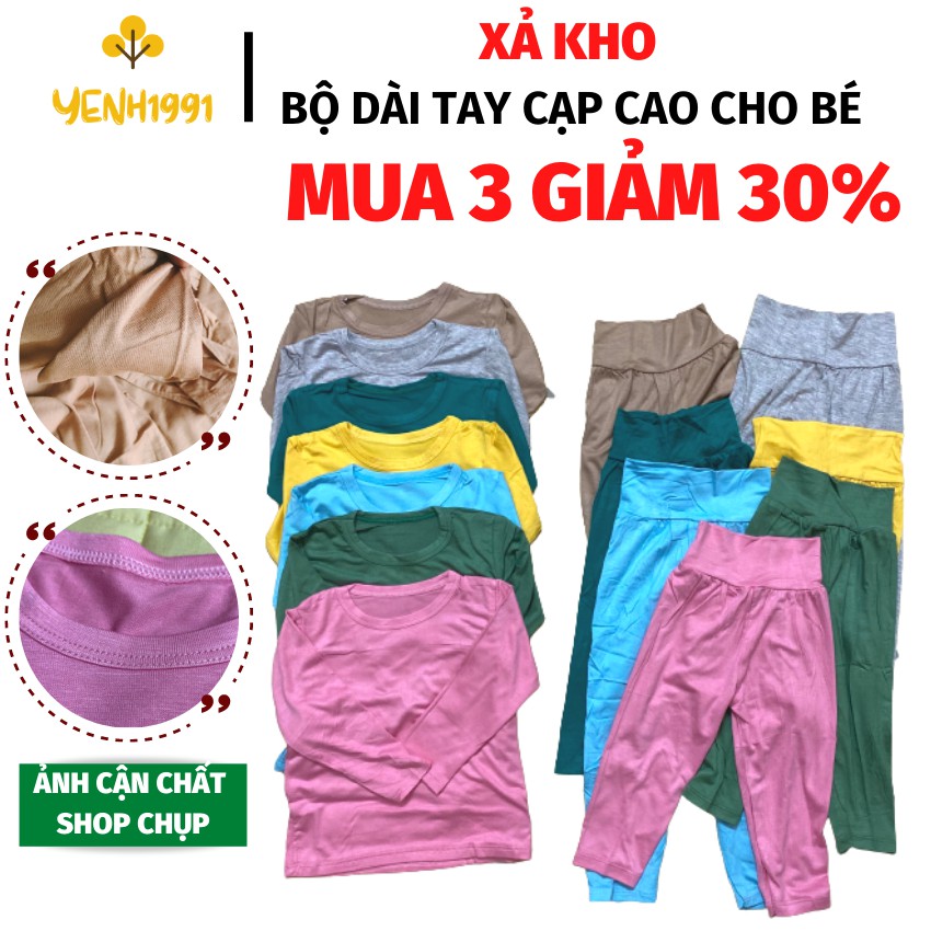 Bộ dài tay thun lạnh cho bé cạp cao, quần áo thu đông cho trai bé gái 6-18kg