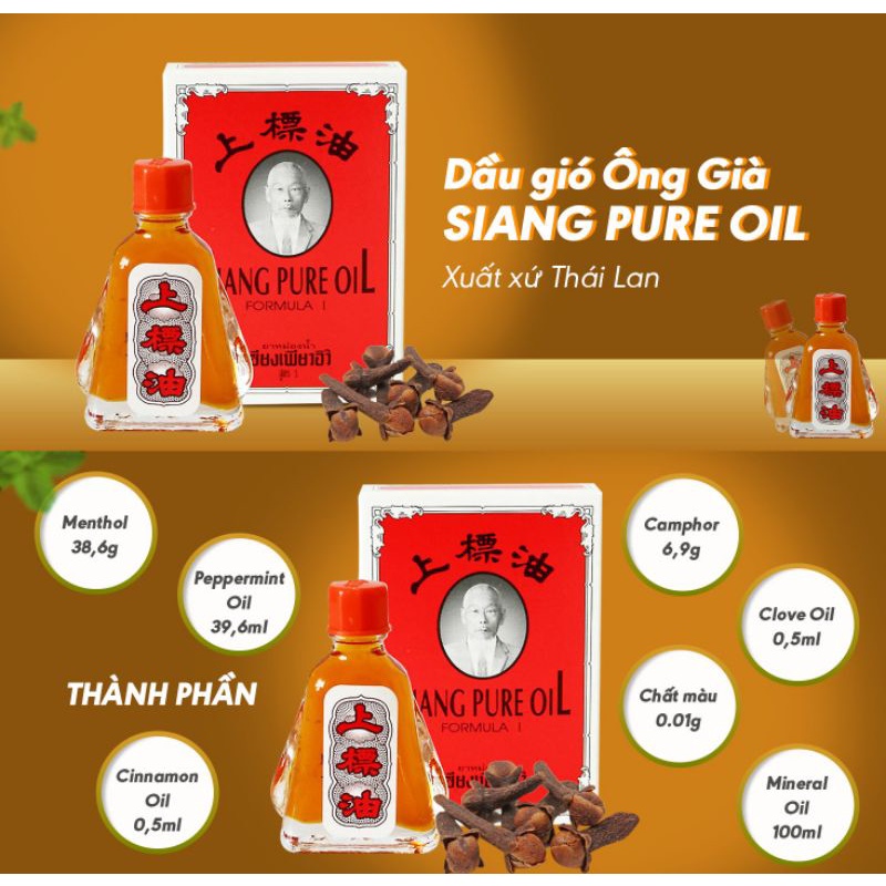 Dầu ông già Siang Pure dạng lăn, hít, dầu cù là hàng nội địa chính hãng Thái Lan