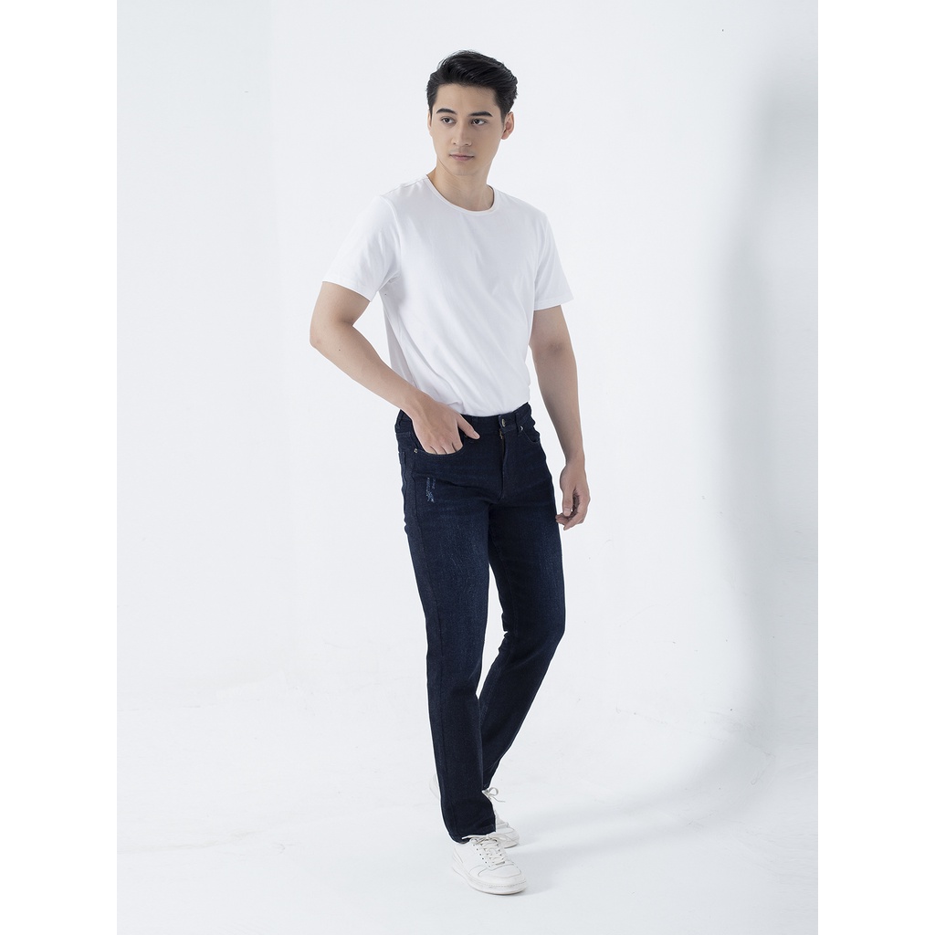 Quần jean nam cao cấp hàng hiệu ARISTINO AJN01501 dáng slim fit ôm nhẹ vải bò denim cotton đàn hồi màu xanh chàm đậm