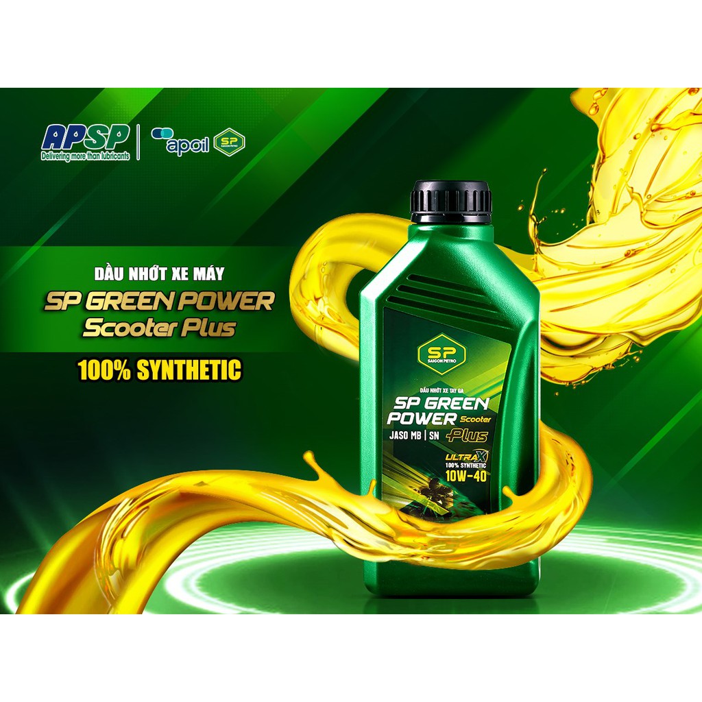 Dầu nhớt xe số Saigon Petro - SP Green Power Plus 10W40, API SN, Dầu tổng hợp 100%