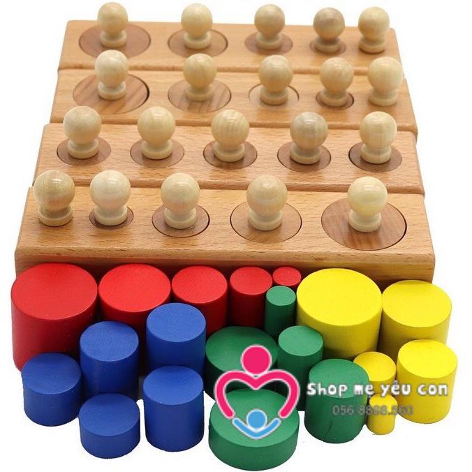 Combo 2 MÓN trụ có núm và không núm size nhỏ cho bé học tại nhà - Giáo cụ Montessori