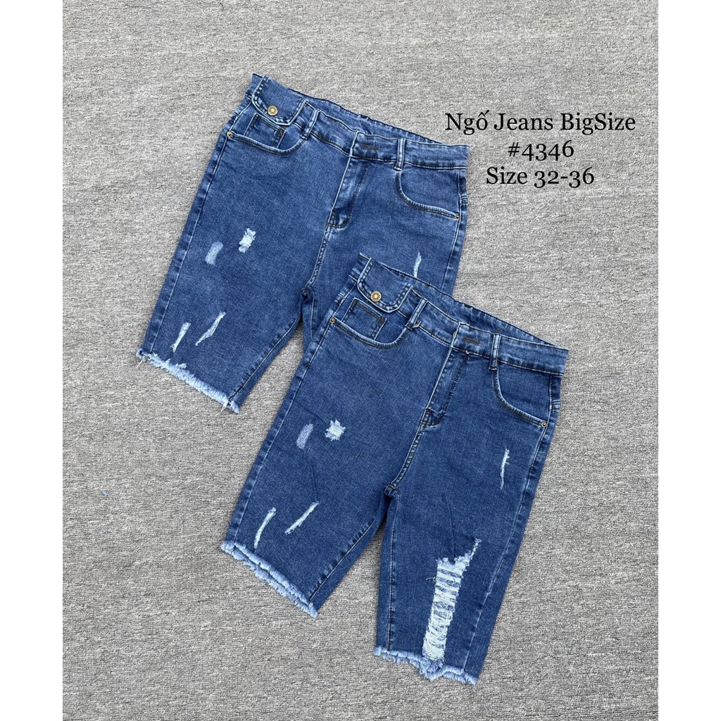 Quần jeans ngố dành cho BigSize Lưng cao, co dãn mạnh, màu xanh đậm rách kiểu 4346 MLJ