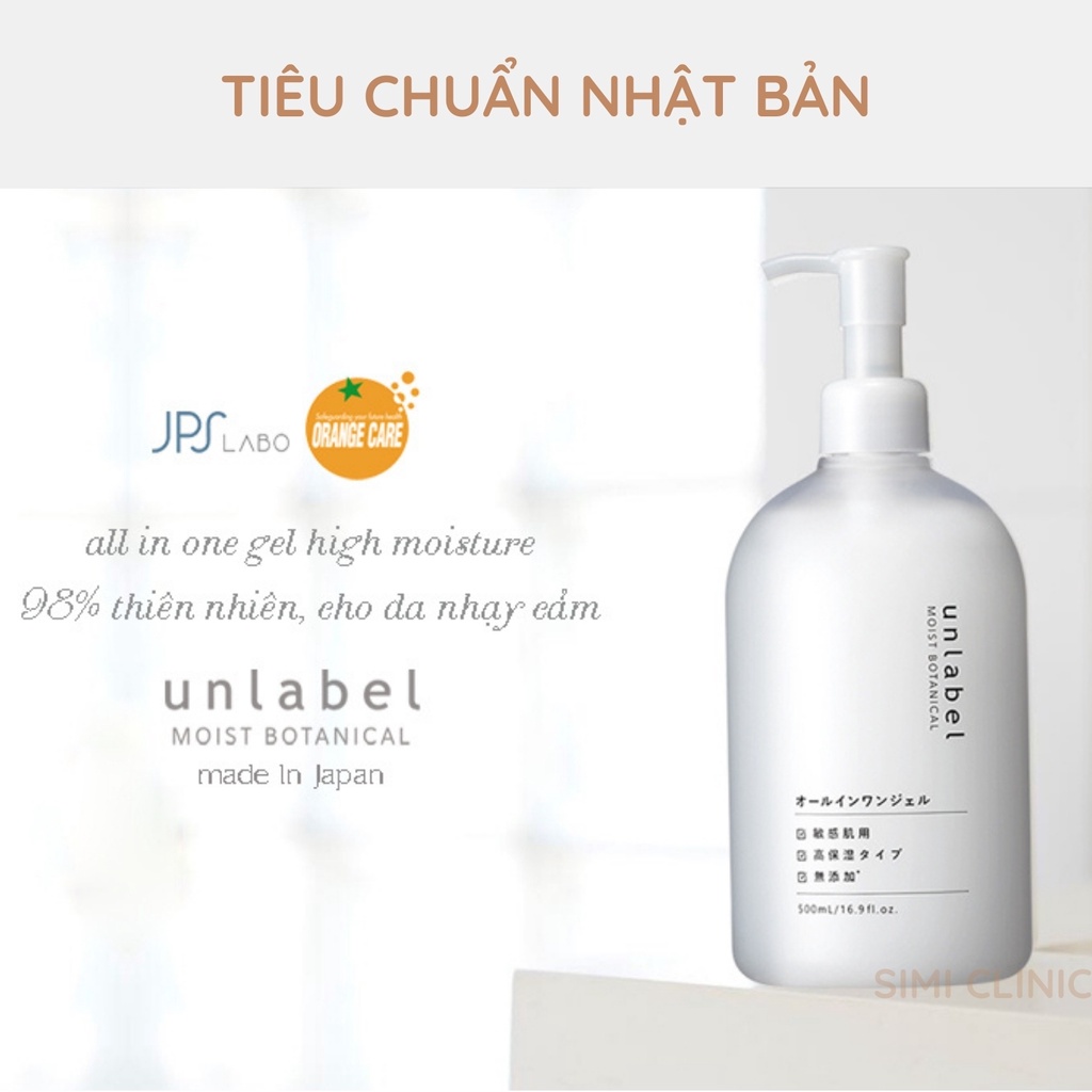 [Quà tặng] Gel dưỡng ẩm Unlabel Nhật Bản dưỡng da body chăm sóc phục hồi da dầu mụn khô nhạy cảm 500ml