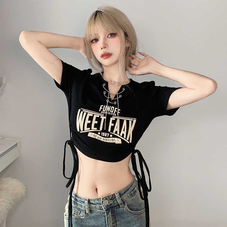 Áo thun COZOKC cổ chữ V in họa tiết phong cách cổ điển thời trang quyến rũ