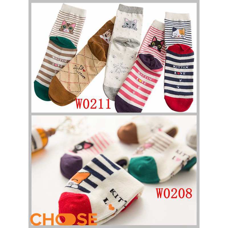 Vớ Nữ Choose COMBO 5 CÁI Cotton 100% In Hình Dễ Thương Đủ Màu Đa Dạng Màu Pastel