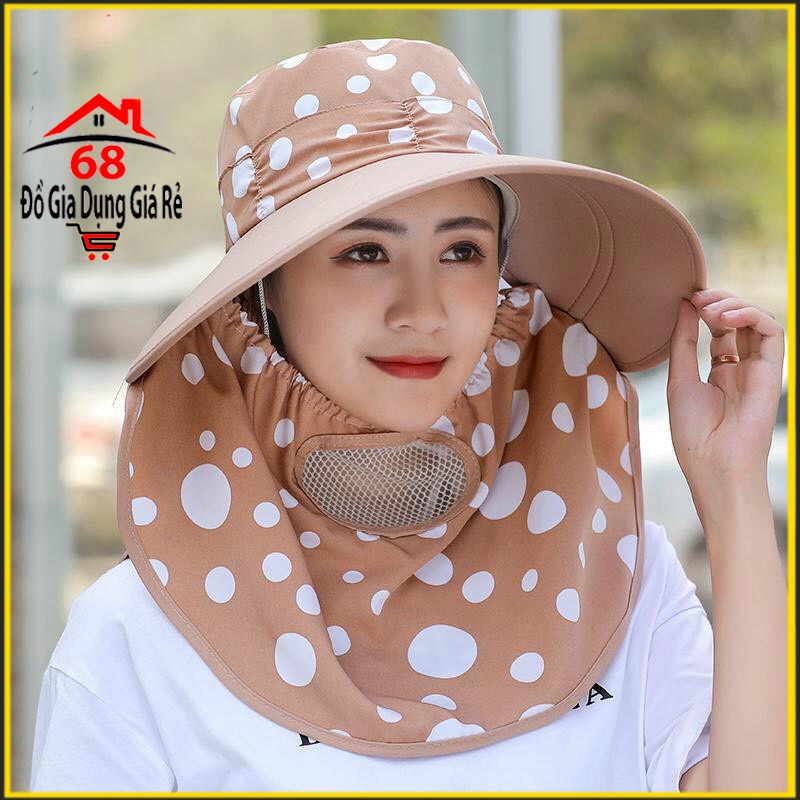 Mũ nón chống nắng vành rộng mát có khẩu trang 2 lớp bảo vệ sức khỏe mũ che nắng kèm dây thắt dễ dàng sử dụng
