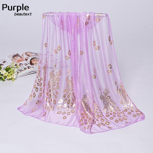 Khăn voan choàng cổ họa tiết hình chim công thời trang