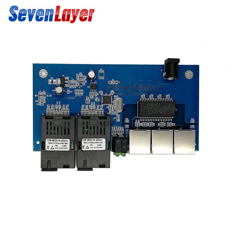 Bộ chuyển mạch cáp quang Ethernet 3 Rj45 và 2 Sc 10/100m Pcba